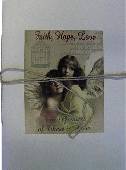 Stor anteckningsbok Änglar Faith Hope Love handgjord shabby chic lantlig stil
