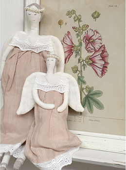 Stor ängel linnebeige med kjol pärlgloria skyddsängel shabby chic lantlig stil