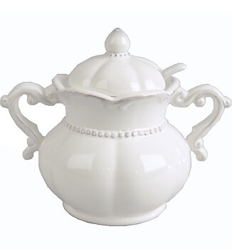 Sockerskål romantisk vit med sked shabby chic lantlig stil