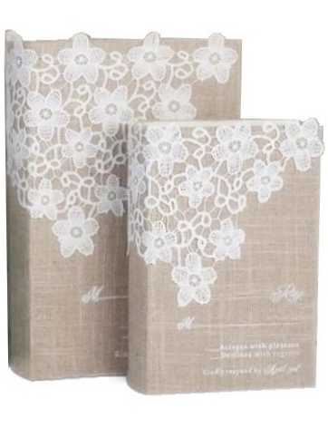 Bokask boklåda bokgömma gammal bok romantisk spets 2 storlekar shabby chic lantlig stil