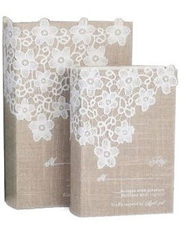 Bokask boklåda bokgömma gammal bok romantisk spets 2 storlekar shabby chic lantlig stil