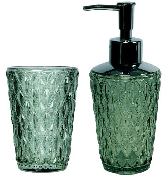 Tvålpump tandborstglas smaragd grön diamant shabby chic lantlig stil Gårdsromantik