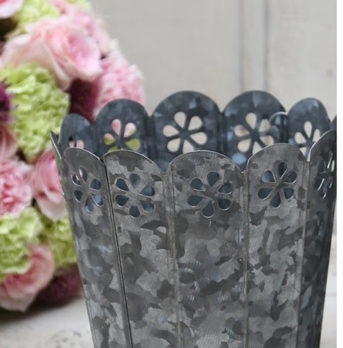Kruka zinkkruka med spetskant 2 storlekar chic antique shabby chic lantlig stil - 2