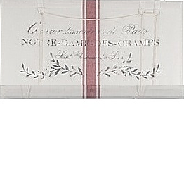 Hissgardin Notre dame röd rand shabby chic lantig stil Gårdsromantik