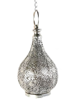 Droppe silver färgad lykta med genombrutet spetsmönster plåt shabby chic lantlig stil.