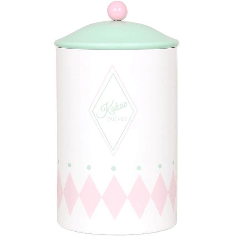 Gammaldags plåtburk Kakao Retro rosa grön med knopp lantlig stil shabby chic 