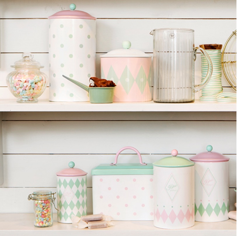 Gammaldags plåtburk Kakao Retro rosa grön med knopp lantlig stil shabby chic  - 2
