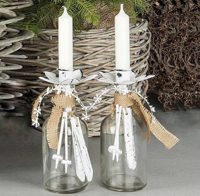 Ljushållare kronljus för flaska i antikvit plåt blomma shabby chic lantlig stil - 2