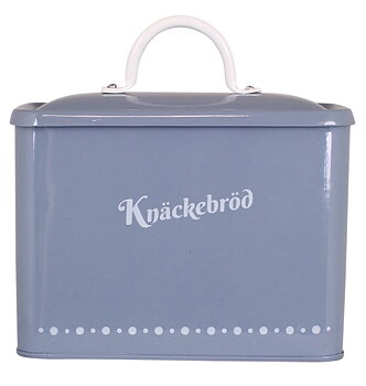 Gammaldags plåtburk Knäckebröd blå emalj vitt handtag retro lantlig stil shabby chic lantstil