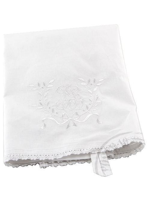 Kökshandduk vit monogram spets shabby chic lantlig stil