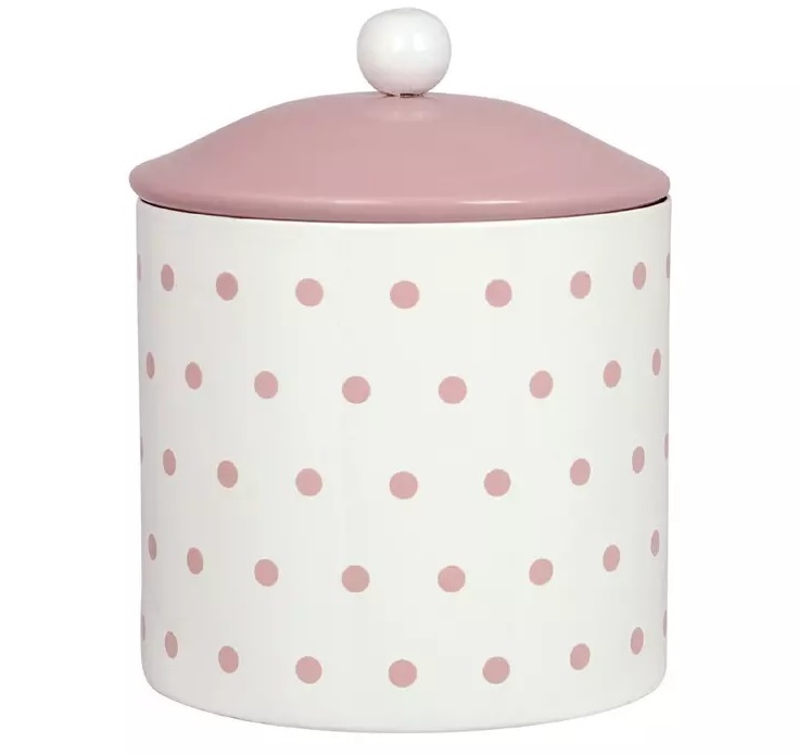 Old-fashioned jar white pink dots country style shabby chic farm romance