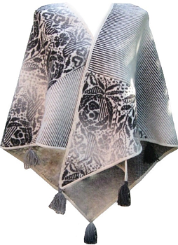 Stor sjal stickad filtad Jaquard svart vit grå romantisk shabby chic lantlig stil