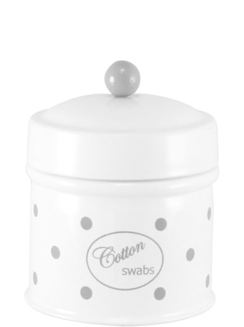 Vit grå prickig plåtburk badrum förvaring Cotton Swabs retro emalj plåt shabby chic lantlig stil