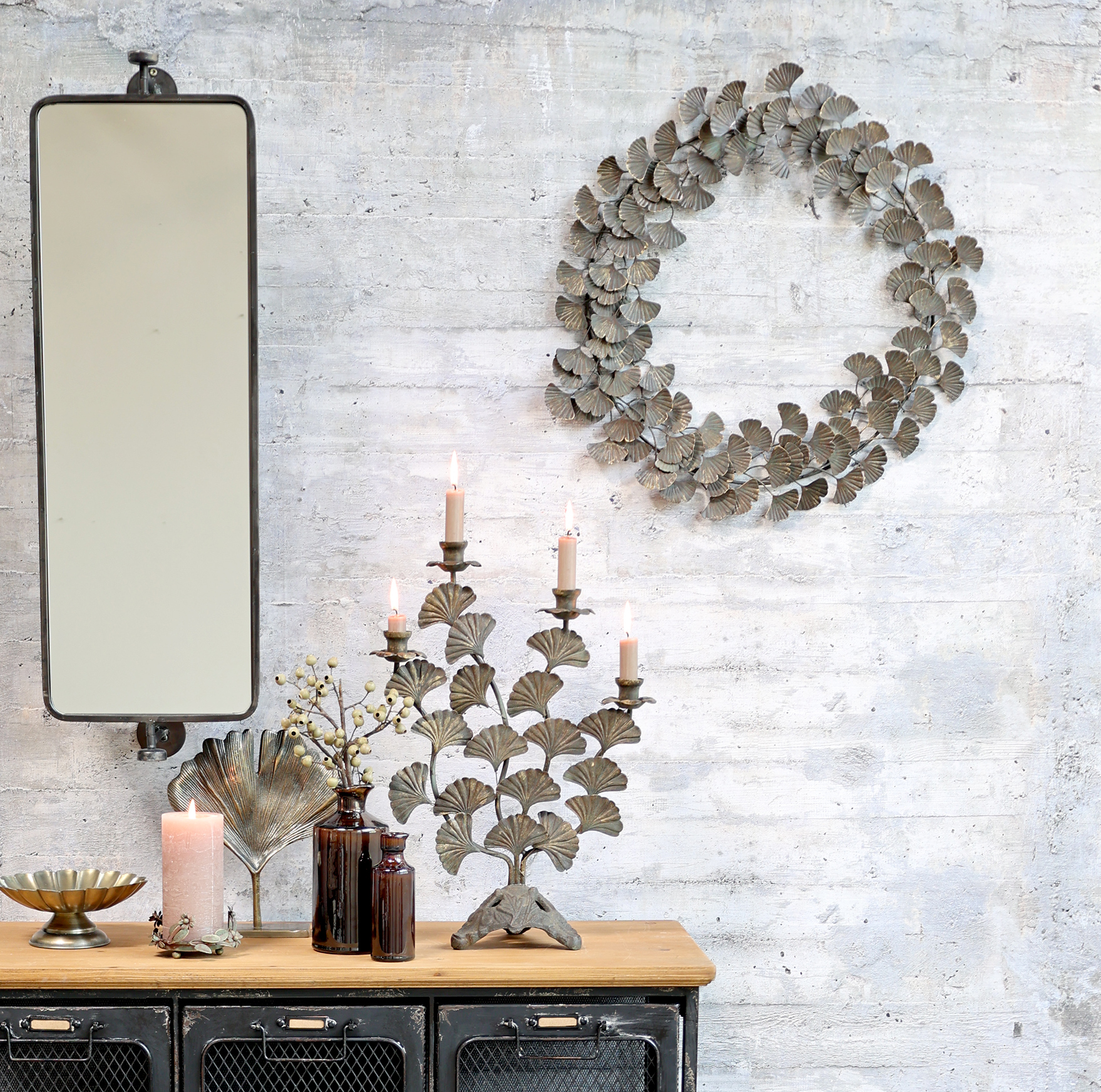 Krans blad antik mässing 55 cm stor shabby chic lantlig stil fransk lantstil Gårdsromantik - 2