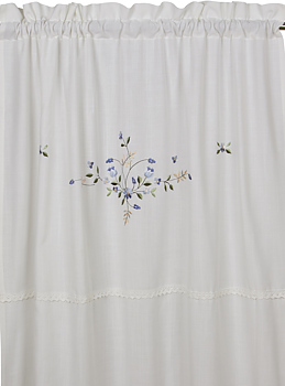 Curtain lengths white embroidered white flowers lace shabby chic country style Farm romance
