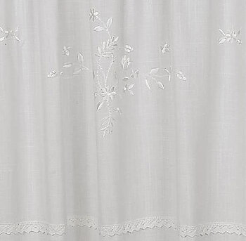 Curtain lengths white embroidered white flowers lace shabby chic country style Farm romance