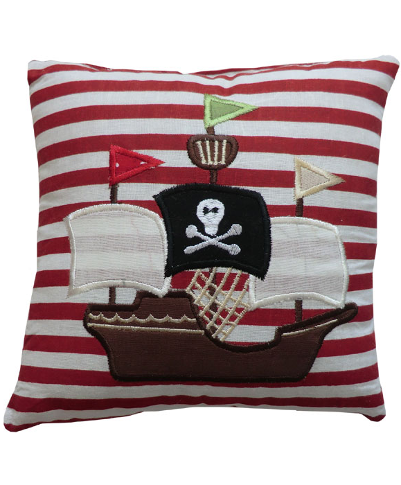 Kudde liten Piratskepp broderad bomull barnrum shabby chic lantlig stil