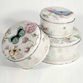 Plåtburkar 3 set fjärilar shabby chic lantlig stil Gårdsromantik