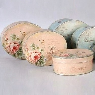 Rosa rosask i plåt plåtburk 3 storlekar shabby chic lantlig stil