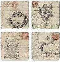 Bordsskonare underlägg glasunderlägg Antik 4 set shabby chic lantlig stil