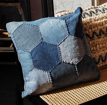 Kuddfodral / Kudde  Bohemian Denim quilt shabby chic lantlig stil Gårdsromantik