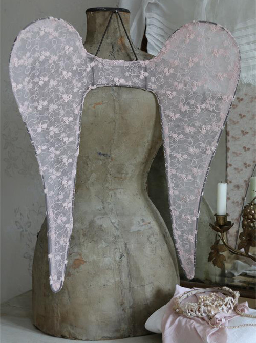 Vingar änglavingar blekrosa rosa spets tyll shabby chic, lantlig stil