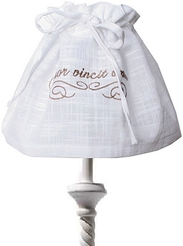 Lampkjol vit linnebroderi Amor vincit omnia lantlig stil shabby chic