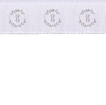 Gardin kappa vit linne-beige broderi monogram shabby chic lantlig stil