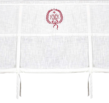 Hissgardin med röd lagerkrans shabby chic lantlig stil