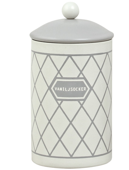 Gammaldags plåtburk Vaniljsocker Grå med knopp lantlig stil shabby chic lantstil