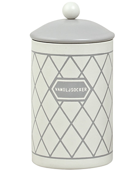 Gammaldags plåtburk Vaniljsocker Grå med knopp lantlig stil shabby chic lantstil