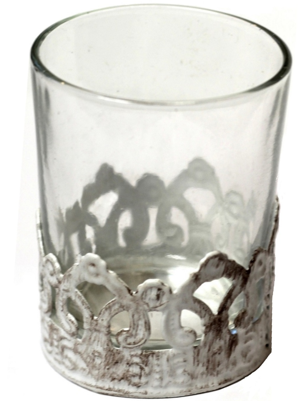 Ljushållare liten ljuslykta vit smide ornament och glas