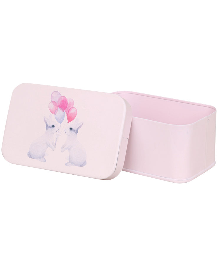 Pink tin box enamel rabbits shabby chic country style Farmhouse romance - 2