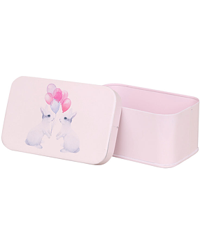 Pink tin box enamel rabbits shabby chic country style Farmhouse romance