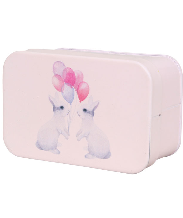 Pink tin box enamel rabbits shabby chic country style Farmhouse romance