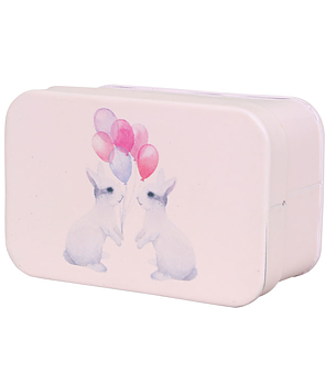 Pink tin box enamel rabbits shabby chic country style Farmhouse romance