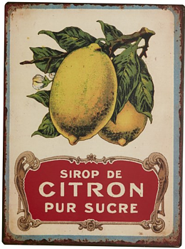 Gammaldags skylt plåtskylt reklamskylt citron citrus shabby chic lantlig stil