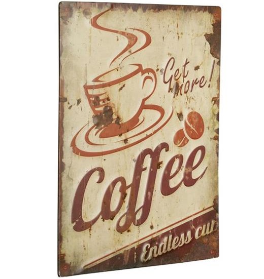 Plåtskylt skylt Coffee gammaldags skylt upphöjd text reklamskylt shabby chic lantlig stil