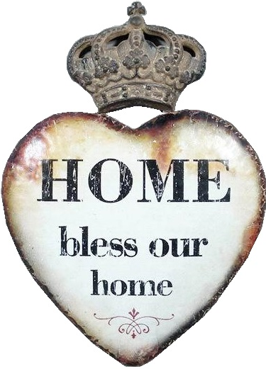 Stort hjärta skylt i plåt HOME Bless our home shabby chic lantlig stil