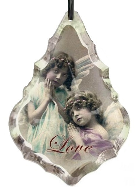 Stor prisma i glas med änglar Love shabby chic lantlig stil