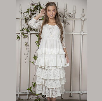 Kjol Vit spets volanger JDL Clothing Romantisk vintage bohemian shabby chic