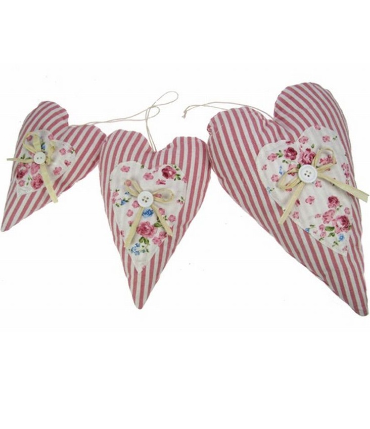 Hjärta randigt rosa vit romantisk 3 storlekar shabby chic lantlig stil