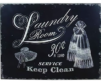 Plåtskylt Laundry reklam shabby chic lantlig stil gårdsromantik