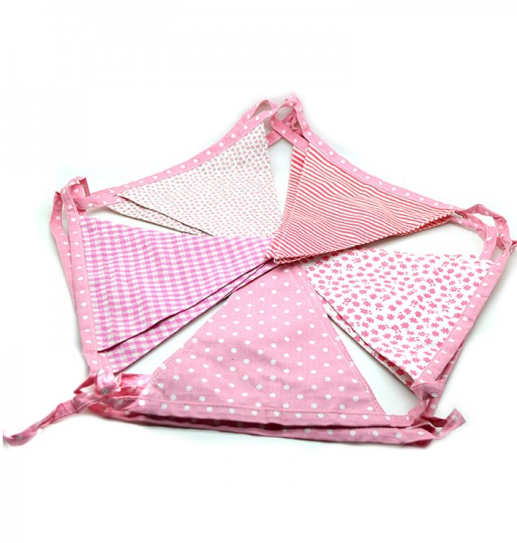 Vimplar vimpelslinga rosa 4,5 m 15 flaggor shabby chic lantlig stil - 5
