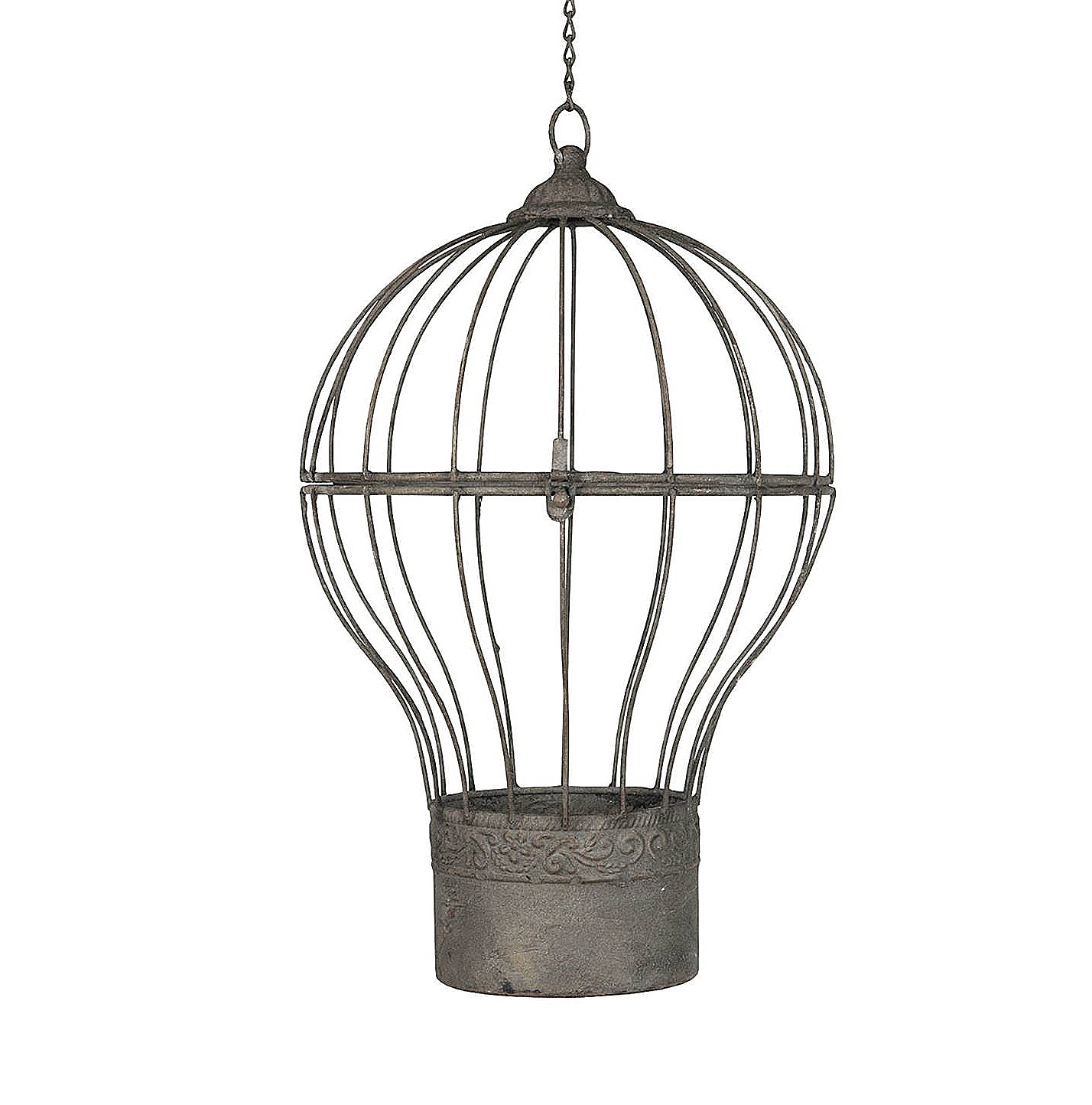 Hängande fågelbur Luftballong zinkgrå blomampel shabby chic lantlig stil Gårdsromantik - 2