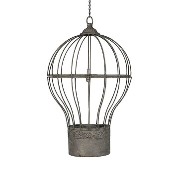 Hängande fågelbur Luftballong zinkgrå blomampel shabby chic lantlig stil Gårdsromantik