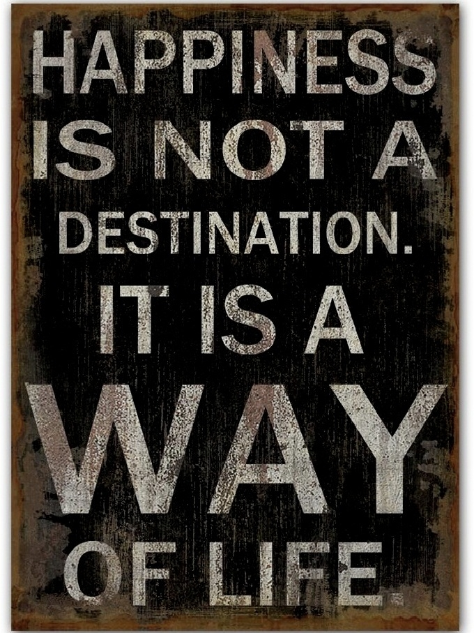 Stor Plåtskylt skylt Happiness is not a destination it is a way of life