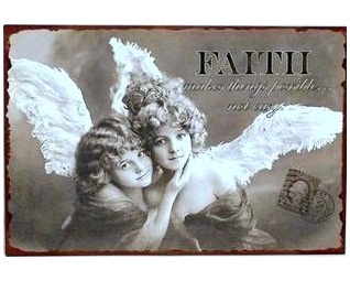 Änglar plåtskylt skylt Faith shabby chic lantlig stil