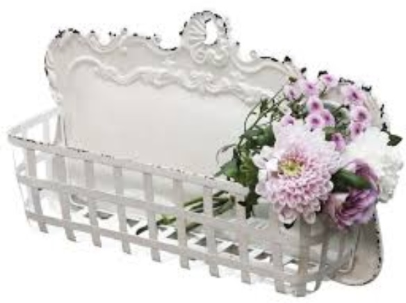 Väggkorg i vit antikmetall shabby chic lantlig stil - 3