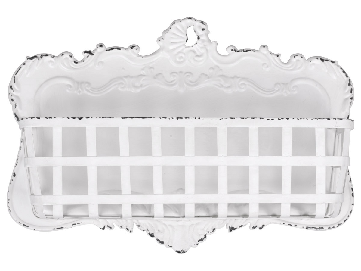Väggkorg i vit antikmetall shabby chic lantlig stil - 2